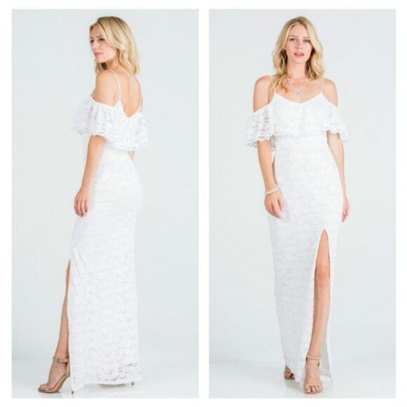 La Scala Off Shoulder White‎ Lace Maxi Dress Size S – Bridal or Formal Gown - Picture 1 of 9